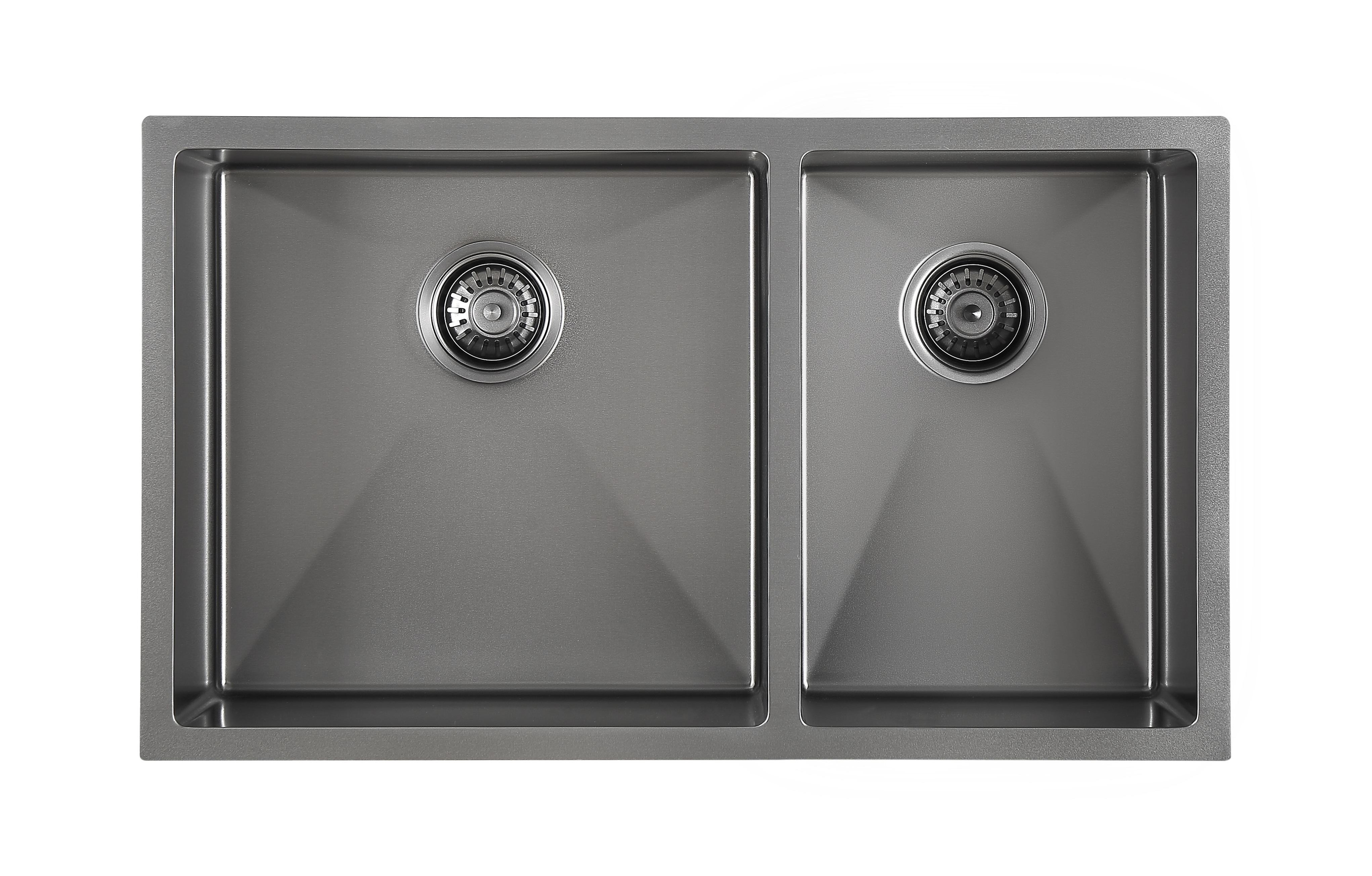 Double Bowl Undermount Handmade Kitchen Handmade Sink Sink Offset Stainless Steel SUS304 Nano Black European Brushed Rectangular