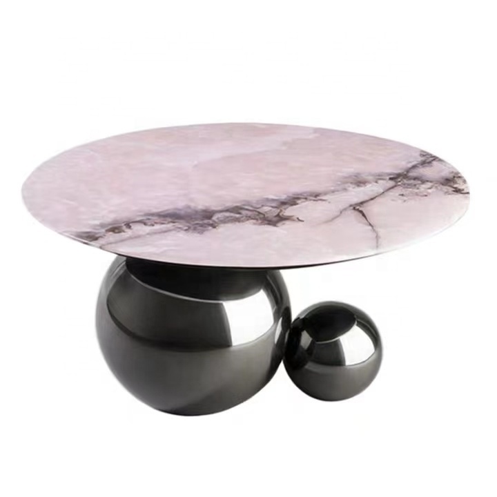 Luxury Italian style round marble top coffee table living room stainless steel ball legs coffee table