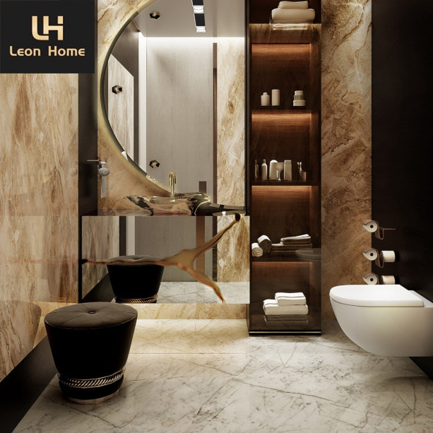 Customized bathroom cabinet with sink stainless steel black marble top small size washbasin