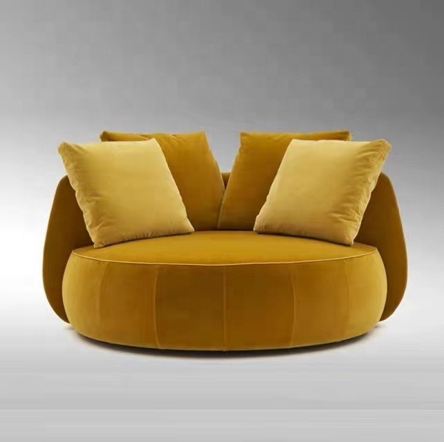 High quality velvet fabric resting swivel chair  hotel lobby rotary chair modern single sofa big round sofa chair