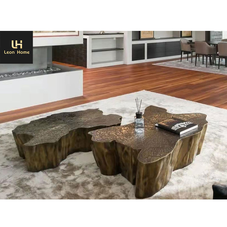 Leon home Stainless Steel modern golden color coffee table light luxury simple coffee table new design