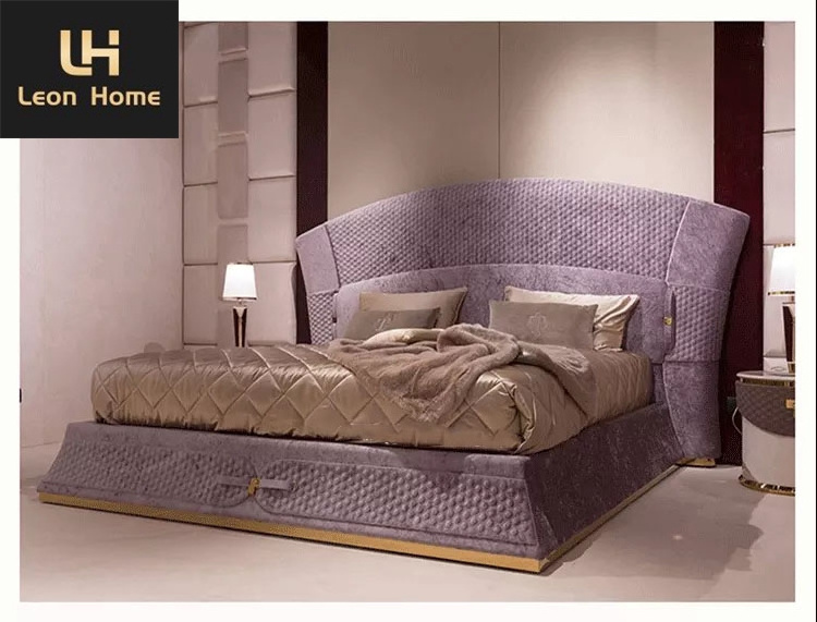 Hot sale luxury modern king size bed beige color double beds