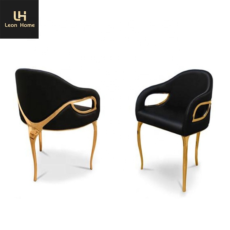 Luxury high end copper leg brass velvet black dining chair