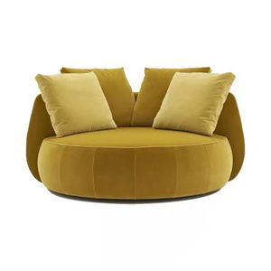 High quality velvet fabric resting swivel chair  hotel lobby rotary chair modern single sofa big round sofa chair