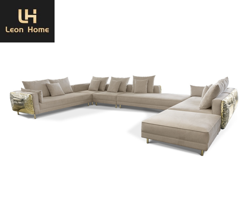 Boca sofa set brass material  couch U L C shape sectional corner sofa luxury gold sofa