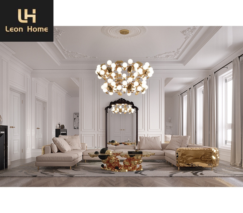 Boca sofa set brass material  couch U L C shape sectional corner sofa luxury gold sofa