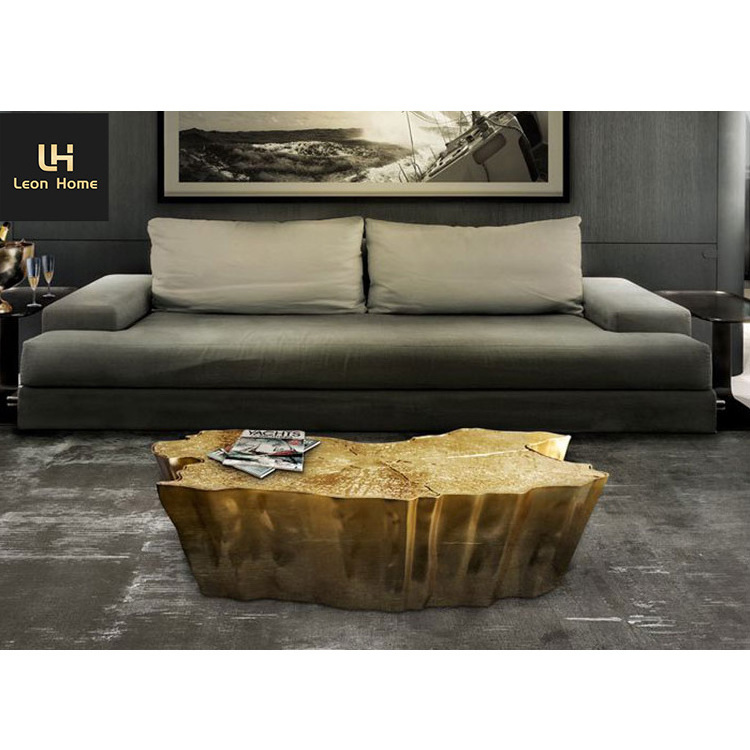 Leon home Stainless Steel modern golden color coffee table light luxury simple coffee table new design