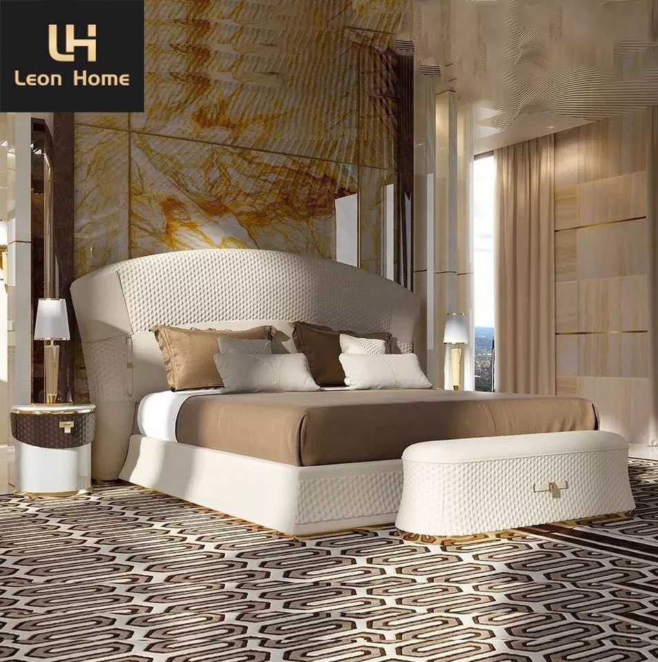 Hot sale luxury modern king size bed beige color double beds