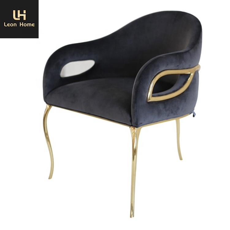 Luxury high end copper leg brass velvet black dining chair