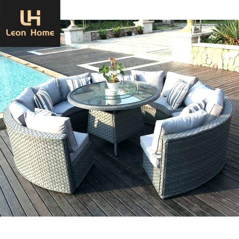 Home Rattan Half Moon Outdoor Sofa Garden Furniture Set Semi Circle Rattan Sofa Outdoor Furniture Garden Sets