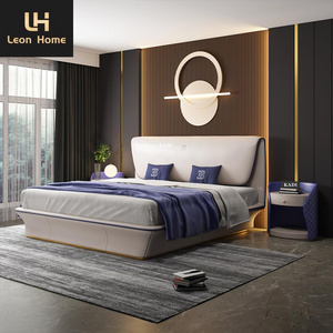 Hot selling bedroom furniture set double genuine leather bed modern king size bugatti bed Italian bedroom sets luxury grey