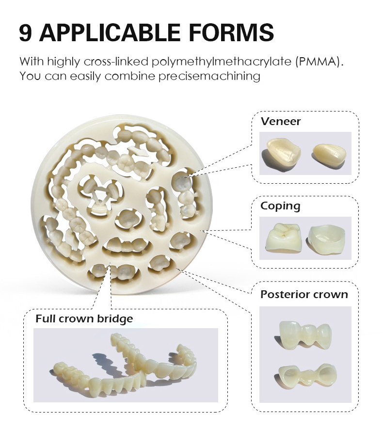 MIIYEN BAOT Resin Disc Temporary Crown Pmma Multilayer CAD CAM Milling Blank Acrylic Teeth Dental Pmma Block