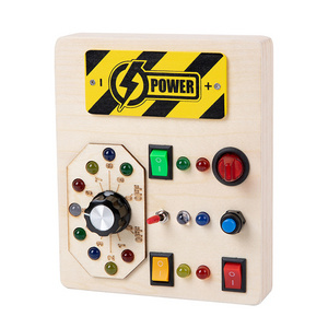 custom assorted power switch wood busy board with led in bulk montessori speelgoed jeu base individual educational toys for kids