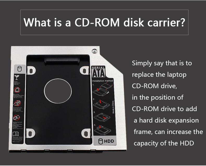 New Design 9.0mm 9.5mm 12.7mm Aluminum Hard Drive Adapter Cd/Dvd-Rom Optical Bay Laptop Second Hdd Caddy Tray