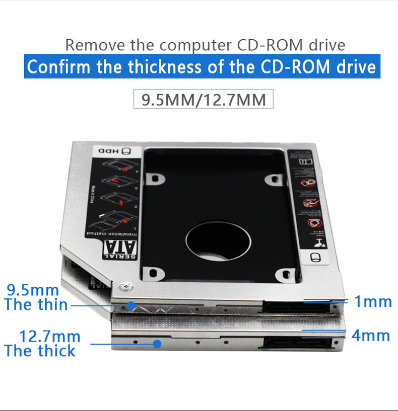 New Design 9.0mm 9.5mm 12.7mm Aluminum Hard Drive Adapter Cd/Dvd-Rom Optical Bay Laptop Second Hdd Caddy Tray