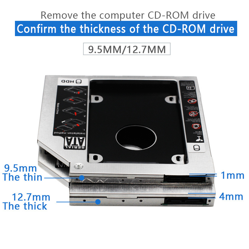 New Design 9.0mm 9.5mm 12.7mm Aluminum Hard Drive Adapter Cd/Dvd-Rom Optical Bay Laptop Second Hdd Caddy Tray