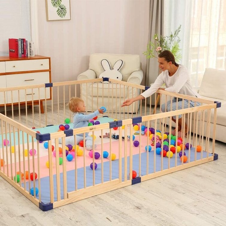 Baby Playpen Wood Square Baby Fence Wooden Playpen Kids Crawling Guardrail