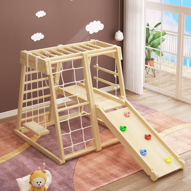 Children's climbing frame slide indoor solid wood baby swing combination