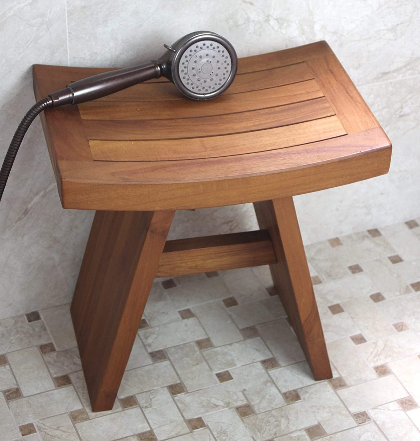 Teak Shower Bench Teak Shower Stool Sturdy Waterproof Stool with Shelf Foot Stool & Shower Shelf for Your Bathroom