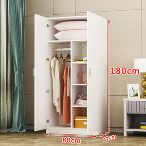 Solid wood wardrobe simple bedroom furniture two doors sliding door closet storage cabinet