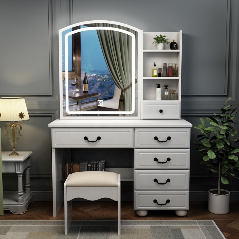 OEM ODM Customized manufacturer dressing table for bedroom rattan and vanity dressing table with mirror and stool