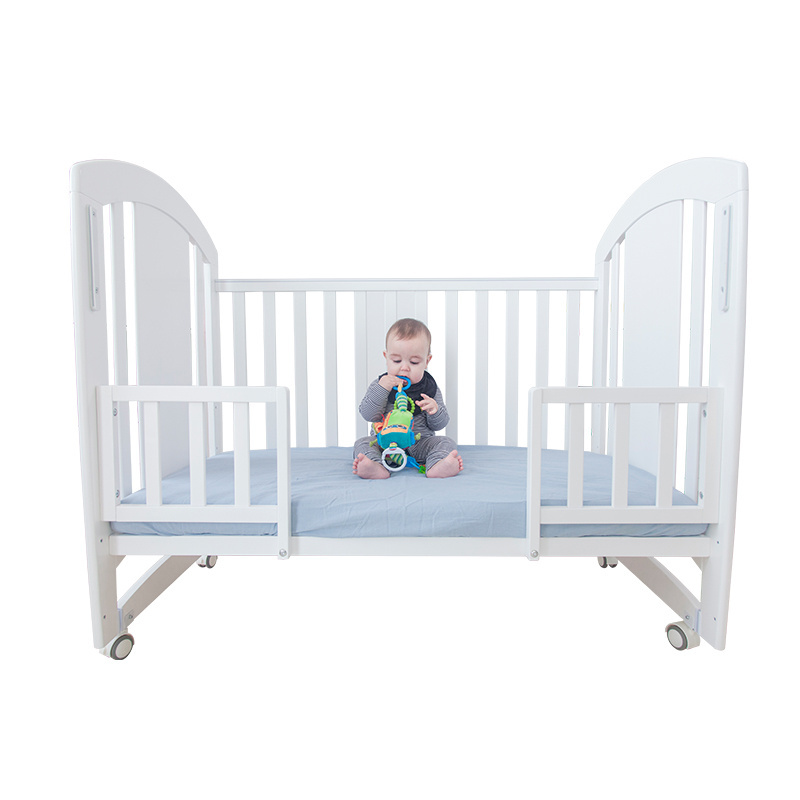 Factory price wooden safety baby crib attached adult bed