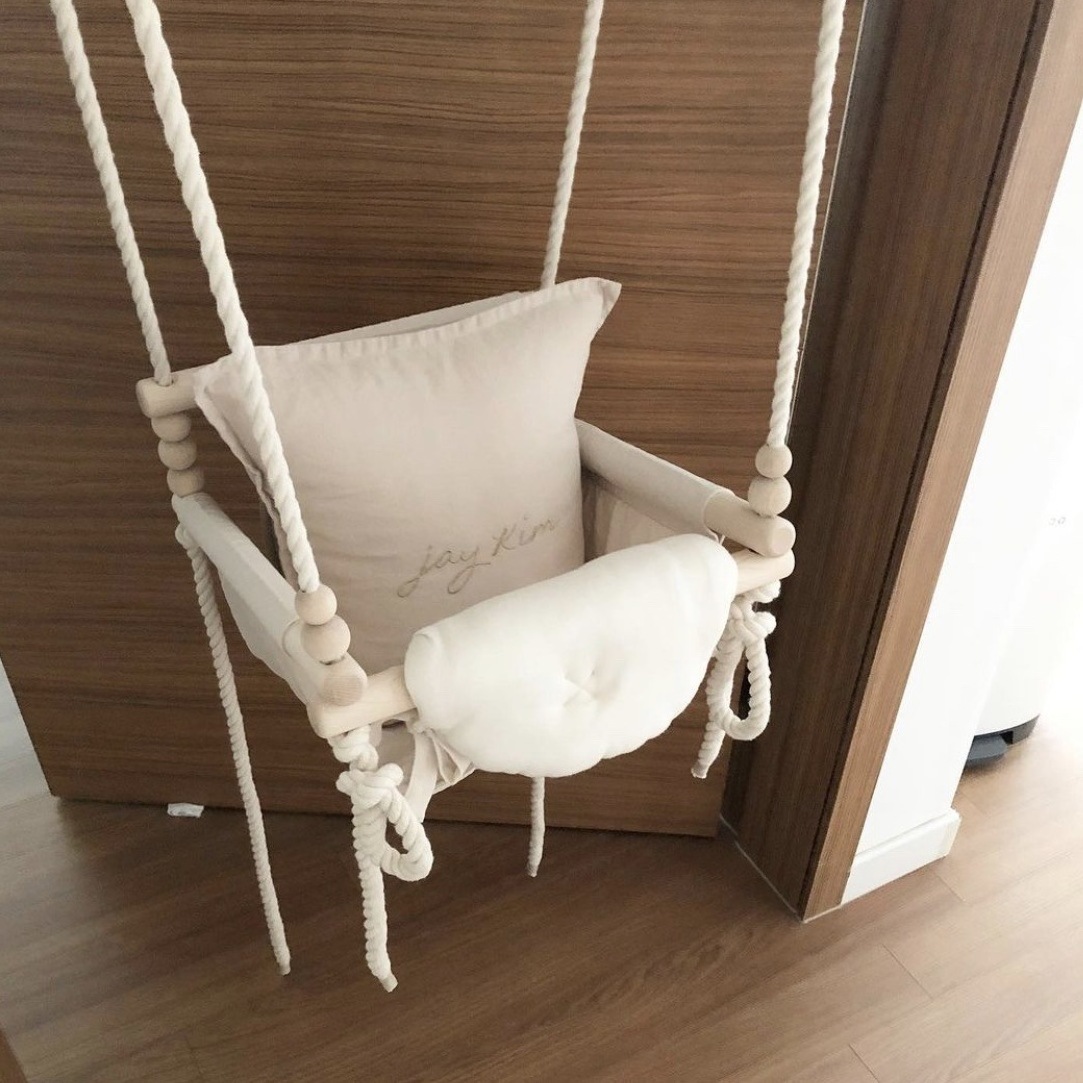 Swing ,toddler Swing for Infants , Indoor Outdoor Use Baby Wood Kitchen Cabinets Modern Wooden Baby Canvas Chair Custom Size