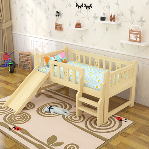 Children's bed with guardrail slide bed solid wood single bed  widened