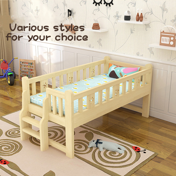 Children's bed with guardrail slide bed solid wood single bed  widened