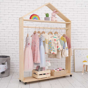 Nursery Clothes Rack Kids Garment Wooden Hanger Baby Storage Clothing Stand Wood