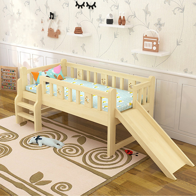 Children's bed with guardrail slide bed solid wood single bed  widened