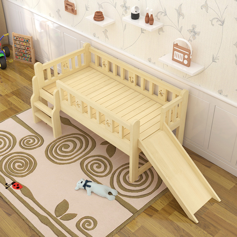 Children's bed with guardrail slide bed solid wood single bed  widened