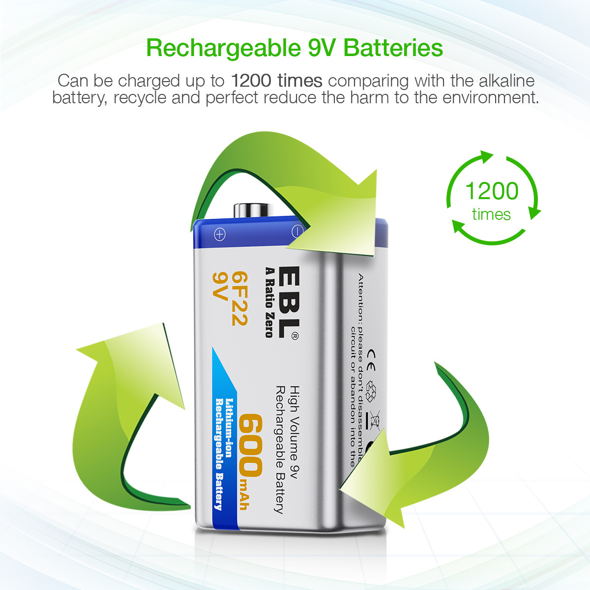 Rechargeable EBL Rechargeable 9 Volt Battery Hot Sale 9v Li-ion Batteries 9v Lithium Battery