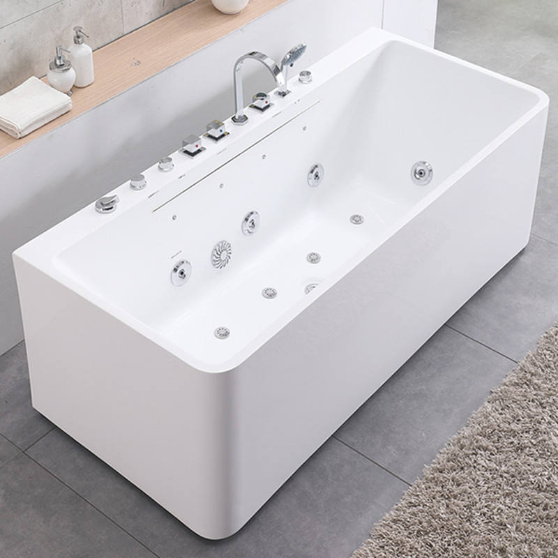 Rectangular bathroom acrylic soaking soild surface spa bathtub Freestanding indoor waterfall whirlpool Massage tub