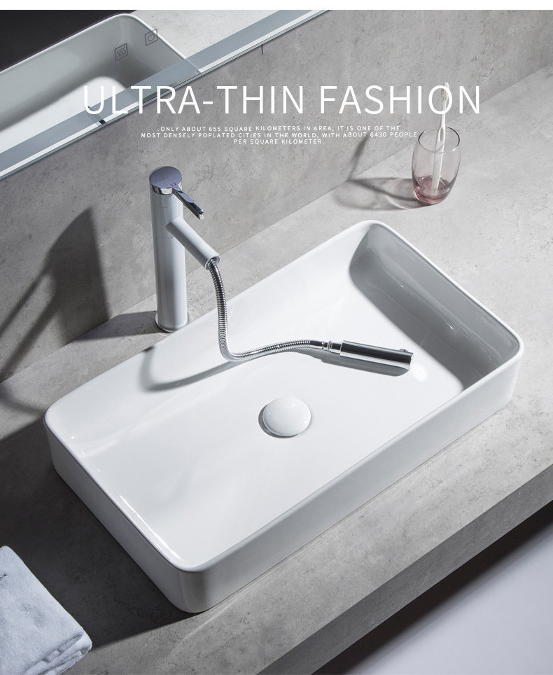 New Design Porcelain Artistic Square Ultra-thin Wash Hand Art Basin Easy Clean Smooth Surface NO Hole Wash Basin