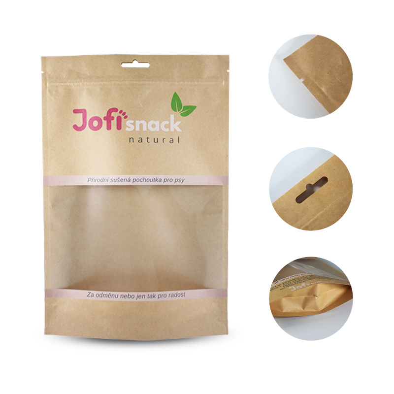 Eco Compostable Bags Biodegradable PLA Packing Zip Stand Up Pouch Ziplock Craft Kraft Paper Food Custom Window Packaging Bag