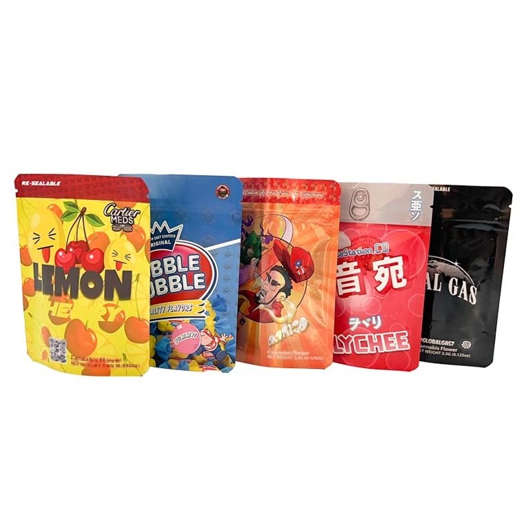 Custom print resealable plastic food seal packaging ziplock foil pouch 3.5g 7g 14g zipper smell proof cookie mylar bag with logo