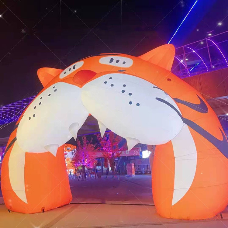 Customized Outdoor Giant Inflatable Tiger Head Mascot Football Tunnel,High School Lighted Inflatable Entrance Tunnel For Sale