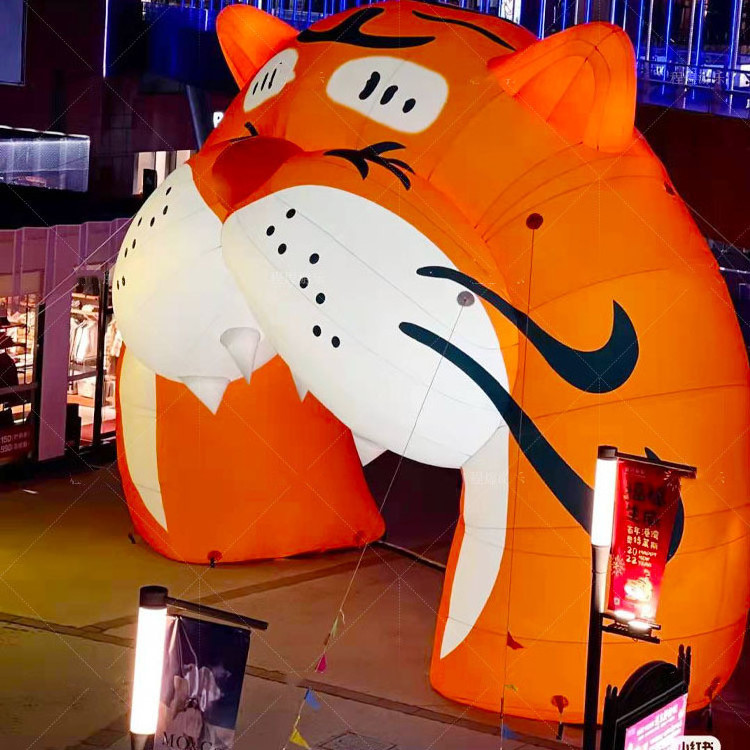 Customized Outdoor Giant Inflatable Tiger Head Mascot Football Tunnel,High School Lighted Inflatable Entrance Tunnel For Sale