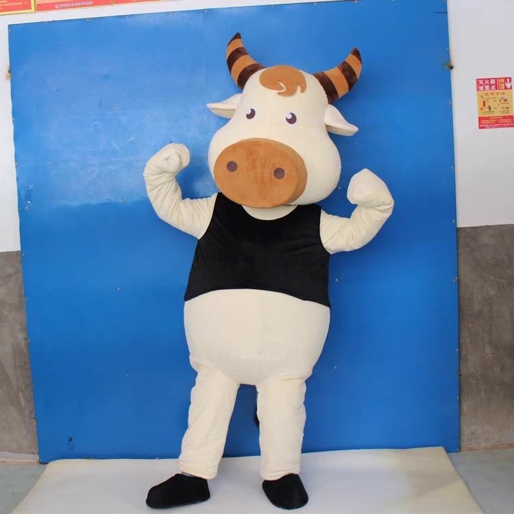 Funny Toys Custom Animals Fur Suits Mascot Costume Cartoon Character Milk Cow Mascot Costume For Adults