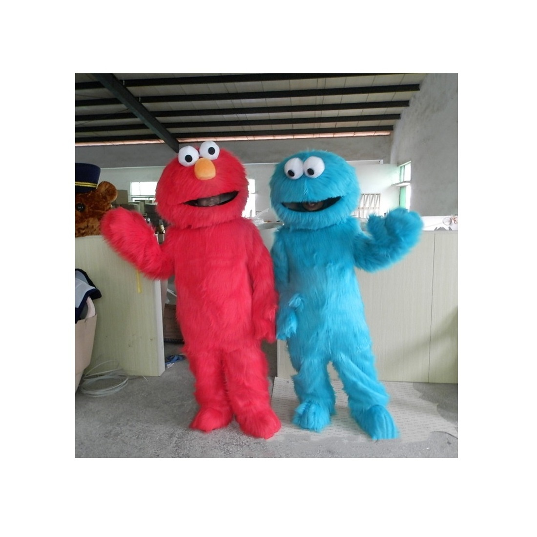 Fur Plush Sesame Street Cookspray Booth Tentmascot Cartoon Character Costume Red Blue Elmo for Adult Halloween Cosplay Unisex