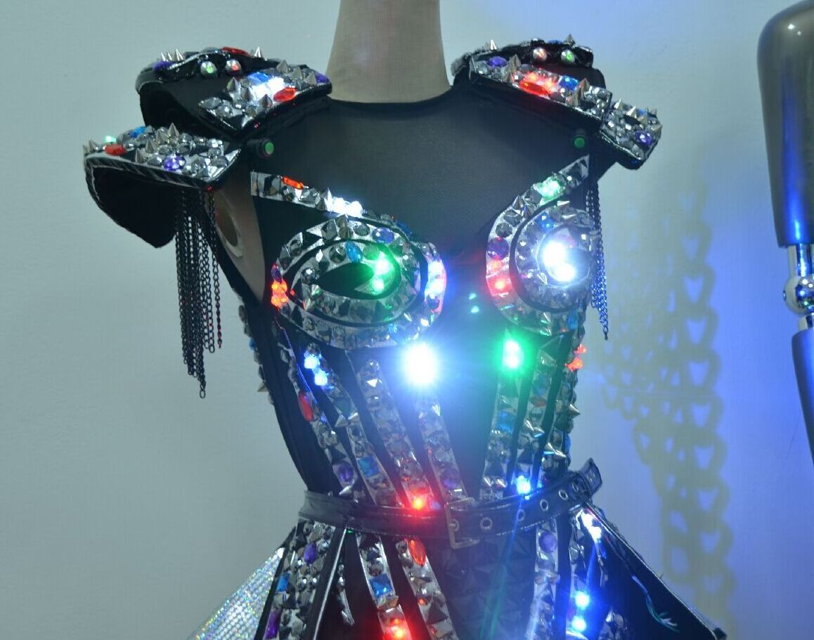 RGB Color Led Dance Costumes Glow In The Dark Dresses Performance Wear Led Clothes For Show