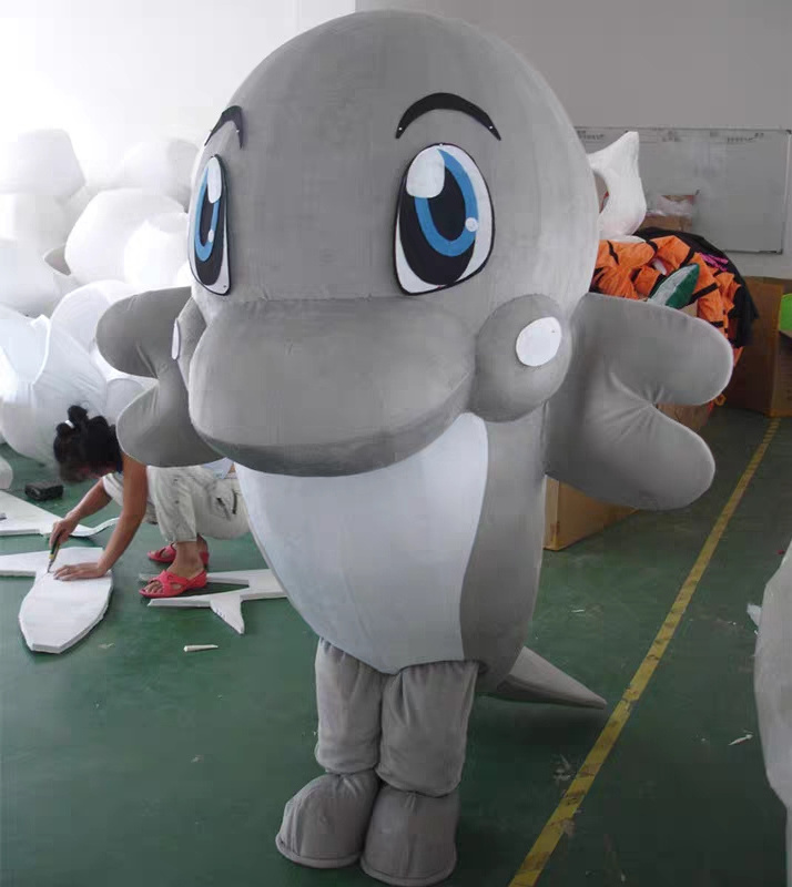 Custom Gray Dolphin Mascot Costume Cartoon Character Animal Whale Mascot Costumes For Adult