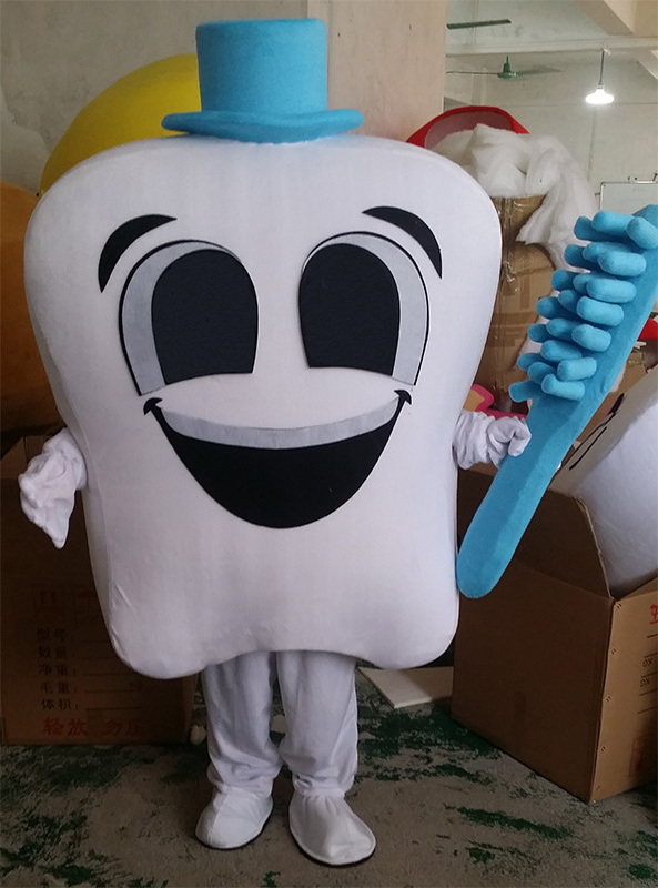 Business Promotion Mascot Costume White Teeth And Toothbrush Mascot Costume For Care For Tooth Activity