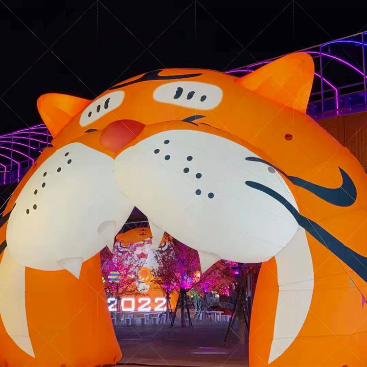 Playground Giant led light inflatable tiger head tunnel archway inflatables lion arch for festival rave party