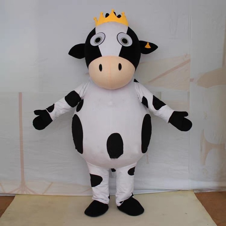 Funny Toys Custom Animals Fur Suits Mascot Costume Cartoon Character Milk Cow Mascot Costume For Adults