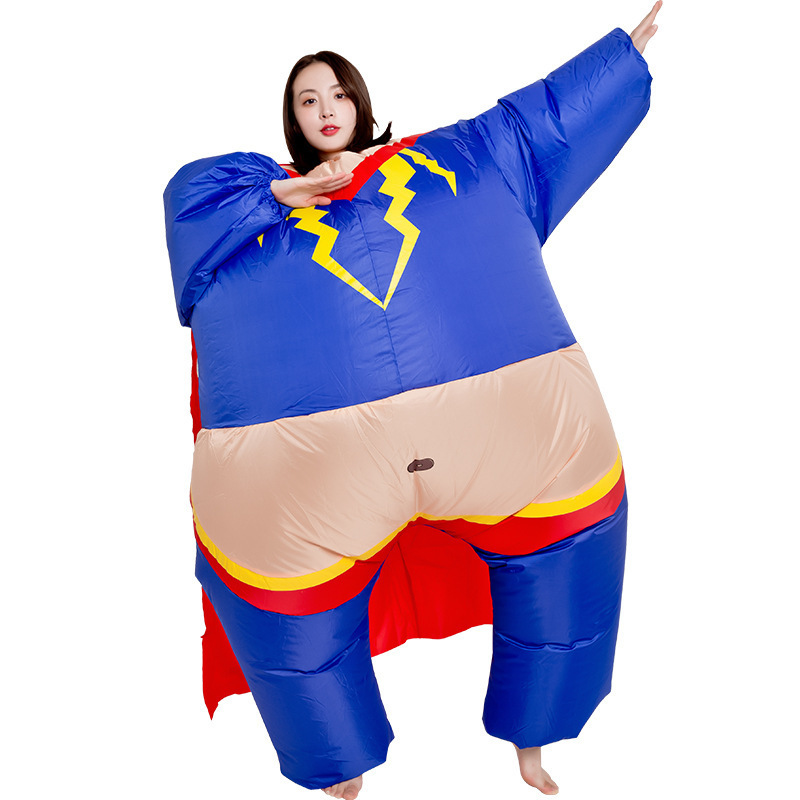 Hot sale happy naughty party costumes adult inflatable lightning super man costume walking fat costume mascot suit