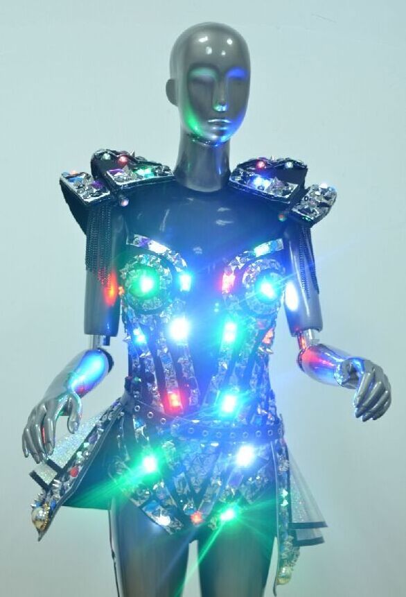 RGB Color Led Dance Costumes Glow In The Dark Dresses Performance Wear Led Clothes For Show