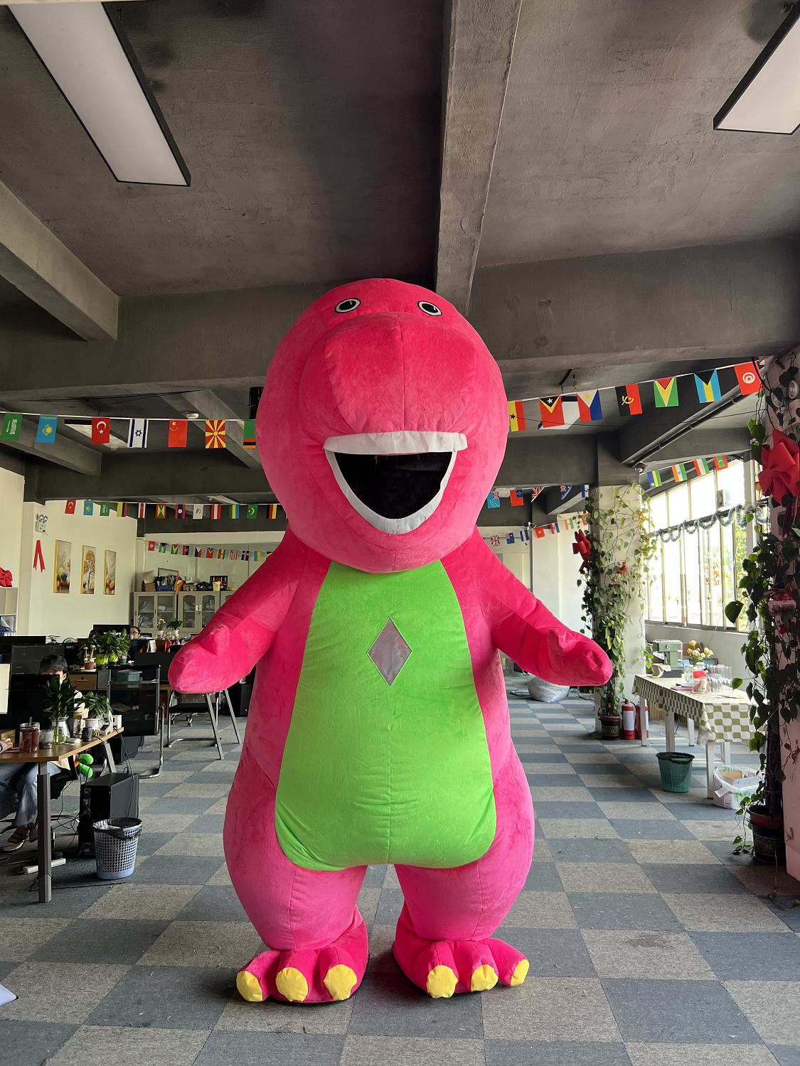 Funny Toys cartoon character pink dinosaur inflatable barney mascot costume for adults