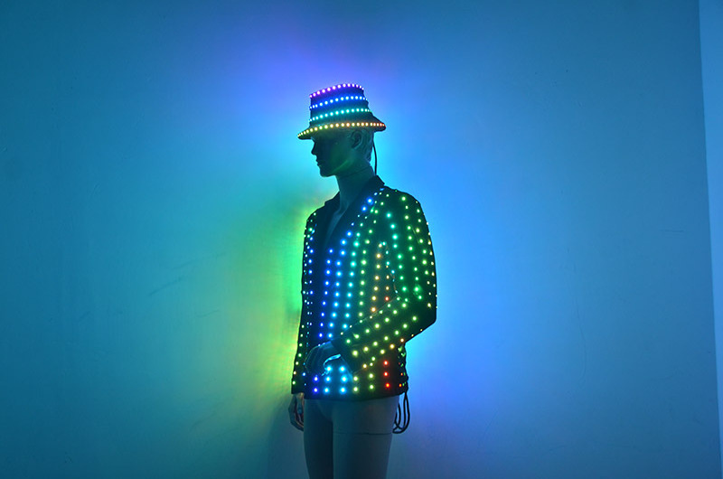 Fashion Men Light Up Led Light Dj Laser Jackets With Hats  For Dj Party Nightclub Wear Full Color Lighting Dance